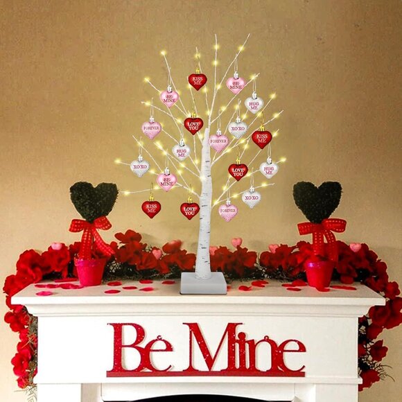 Timer] Valentines Decor 24 Inch Valentines Decorations Lighted Tree with 18 Hear - Picture 6 of 8